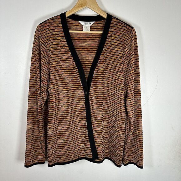 Misook Women Exclusively Black Rust‎ Gold Open Front Single Button Jacket Size L - Picture 1 of 13